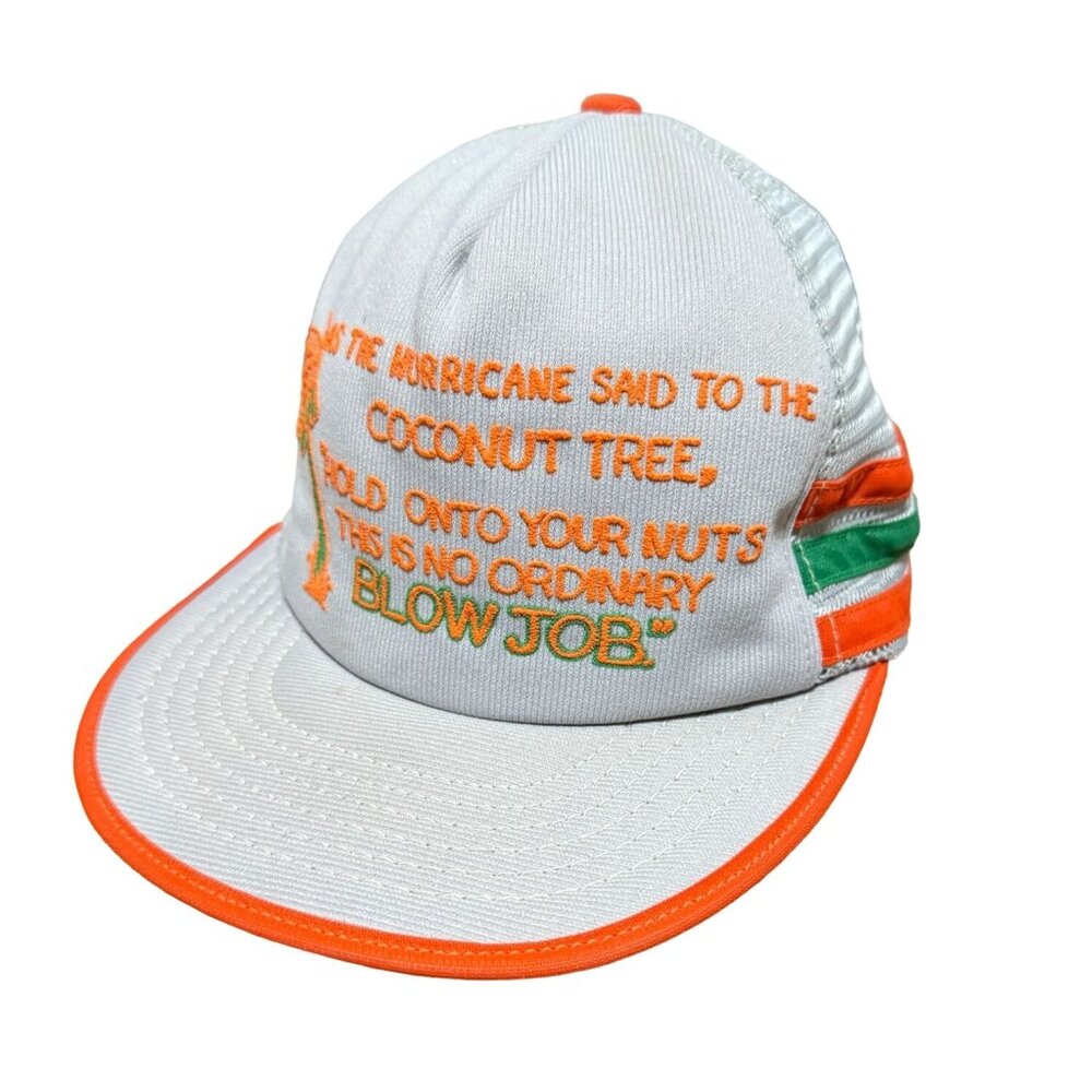 Vtg Hurricane Snapback Trucker Hat 3 Stripes Gag Gift Joke Adjustable USA Mens